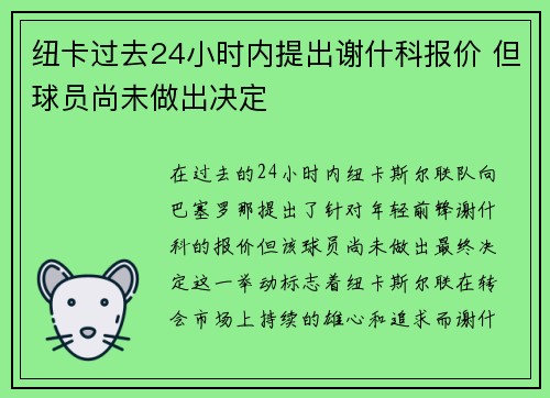纽卡过去24小时内提出谢什科报价 但球员尚未做出决定
